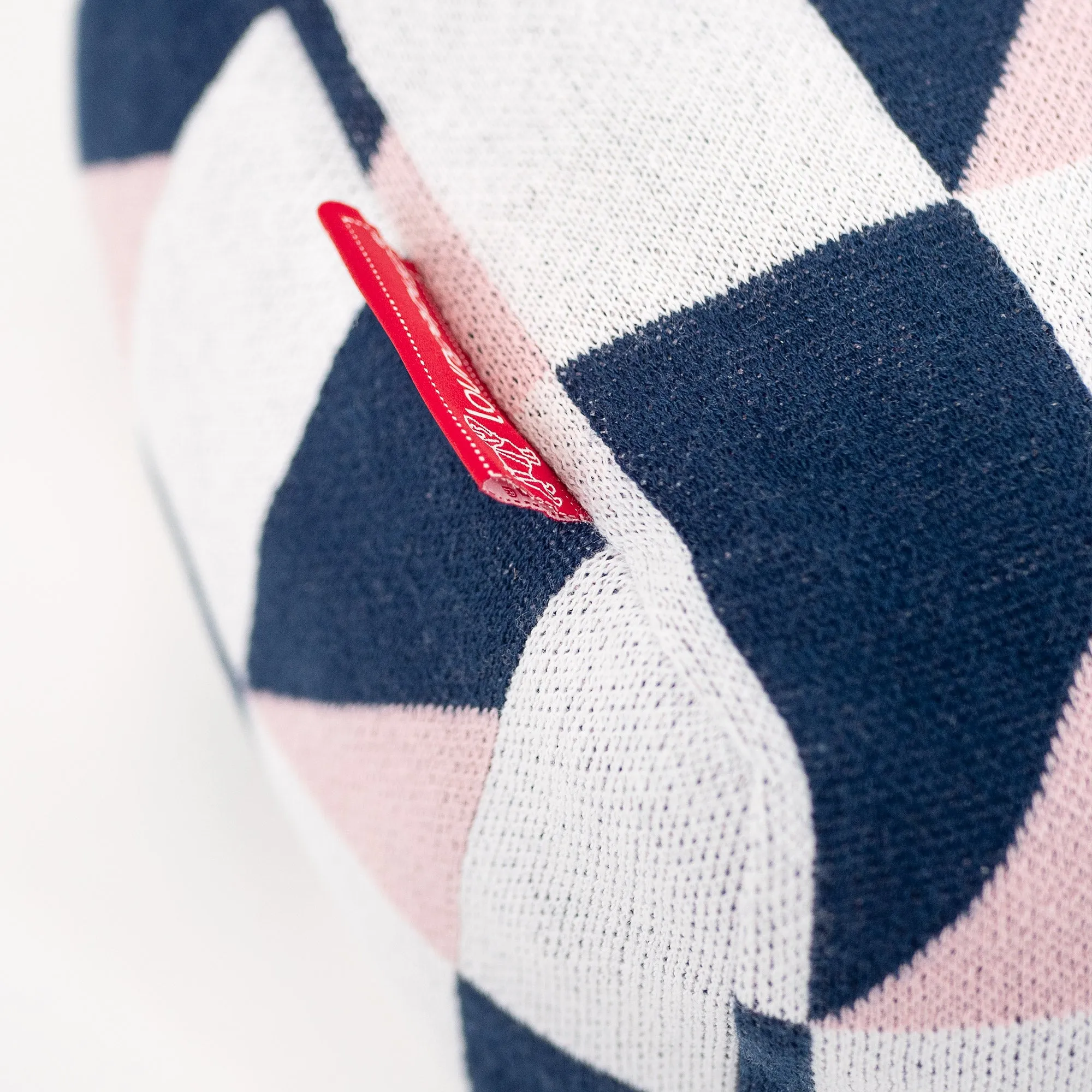 Small Footstool - Knitted Geometric Blue