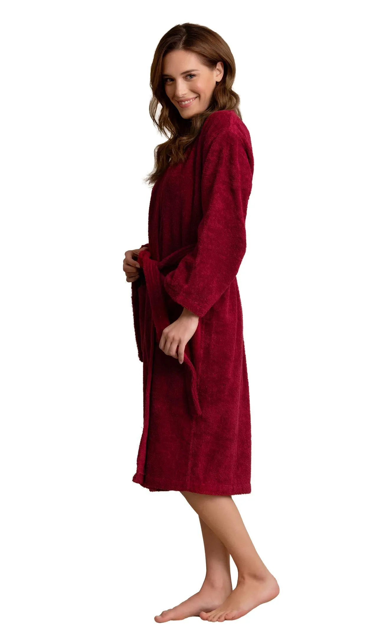 Soft Touch Linen Premium Women's Terry Cloth Bathrobe - Absorbent Terry Cloth Robe - Deluxe Turkish Terry cloth for Women-Towel-like Material-(Burgundy, Small)