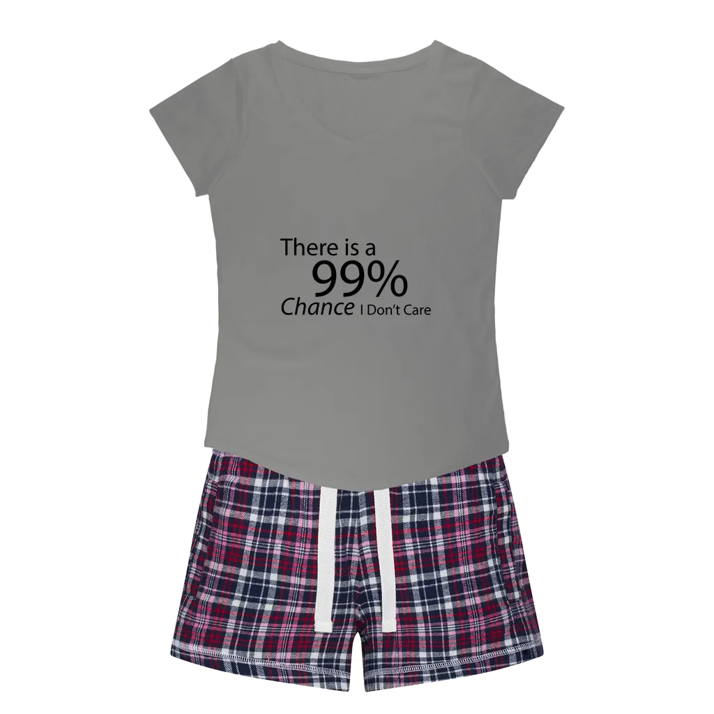 There is a 99% Chance I Don't Care Text Women's Sleepy Tee and Flannel Short