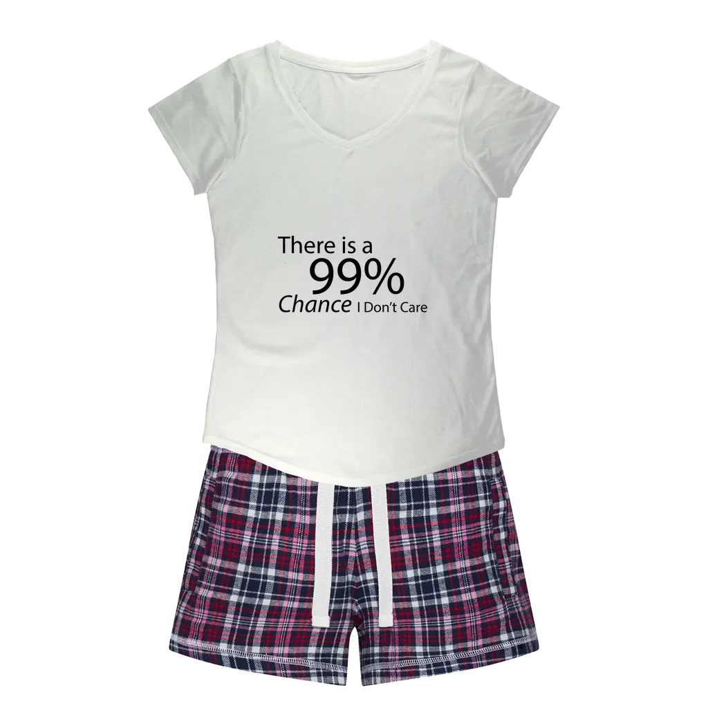 There is a 99% Chance I Don't Care Text Women's Sleepy Tee and Flannel Short