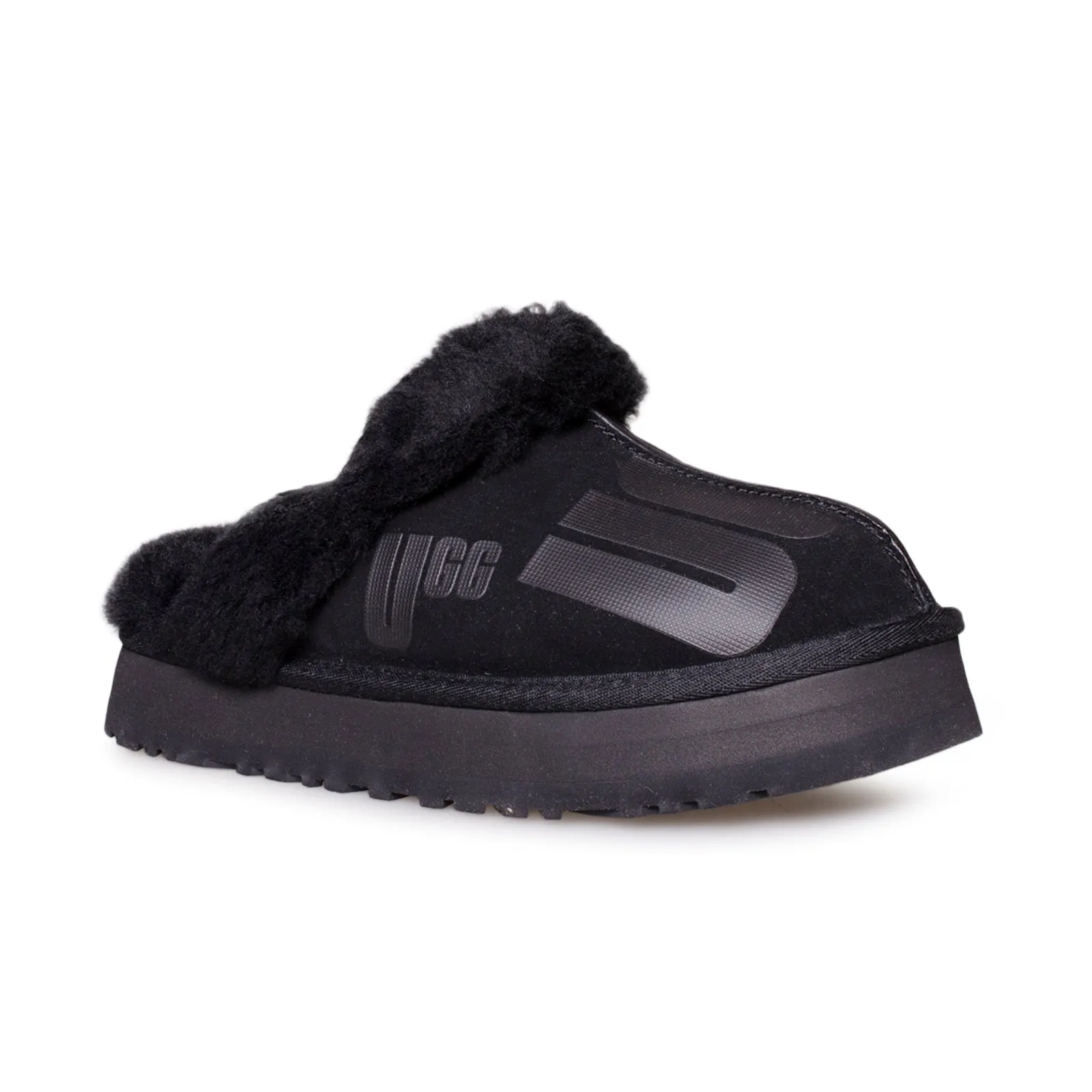 UGG Disquette Scatter Graphic Black Slippers - Women's