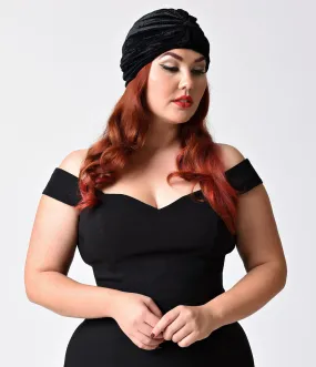 Vintage Style Black Velvet Knotted Turban