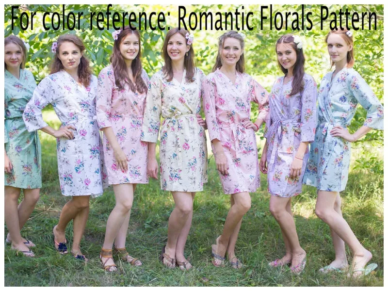 White Pink Teal Romantic Flowers Pattern Bridesmaids Robes