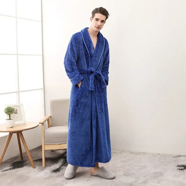 Winter Male Femlae Bathrobe Flannel Thick Robe Long Sleeve Soft Warm