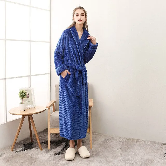 Winter Male Femlae Bathrobe Flannel Thick Robe Long Sleeve Soft Warm