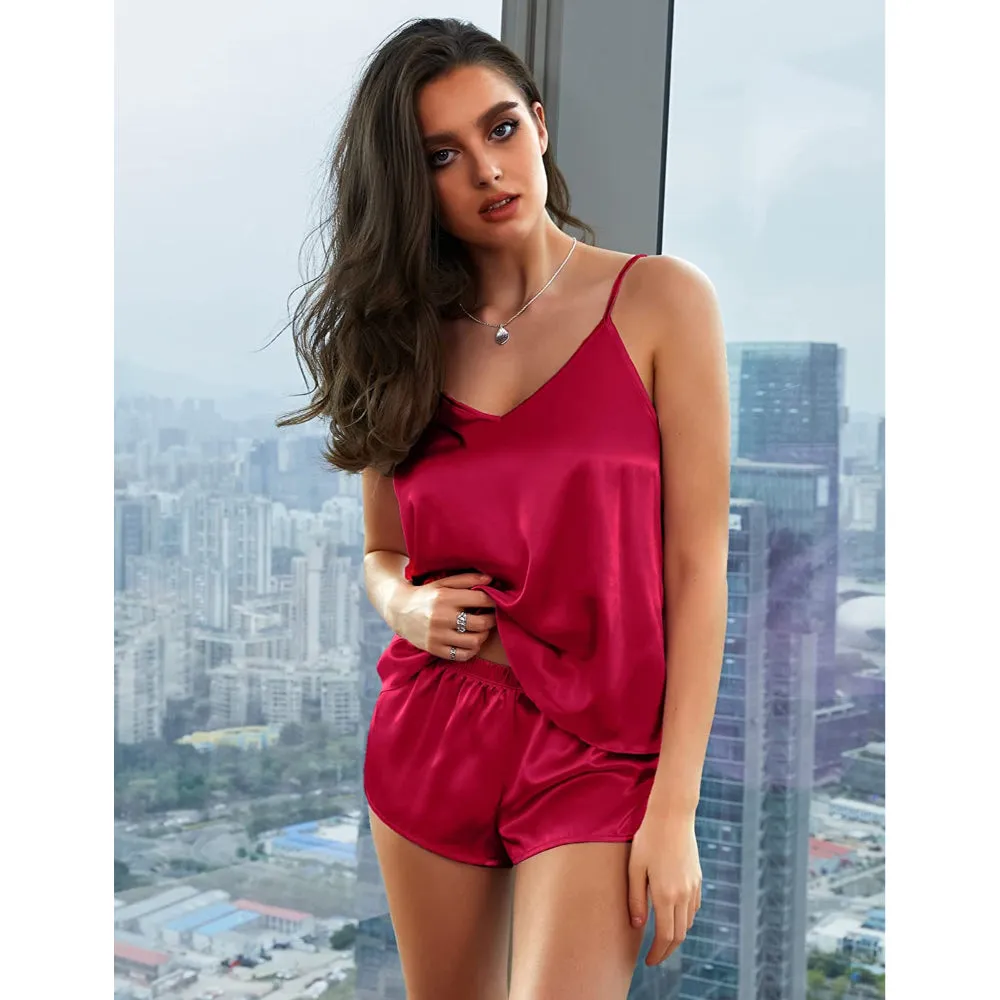 Women Lingerie Satin Pajamas Cami Nightwear