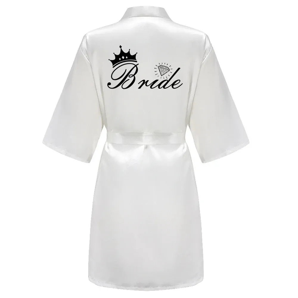 Women Silk Satin Short Night Printing Robe Kimono Robe Fashion Bath Robe Bathrobe Femme Wedding Bride Bridesmaid RobeZK09