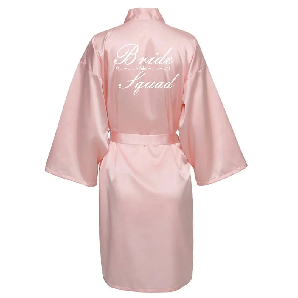 Women Silk Satin Short Night Printing Robe Kimono Robe Fashion Bath Robe Bathrobe Femme Wedding Bride Bridesmaid RobeZK09